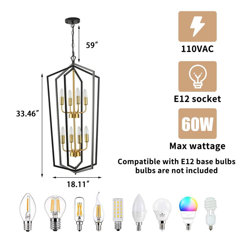 8-Lights Lantern Metal Black Chandelier Kitchen Pendant Lamp