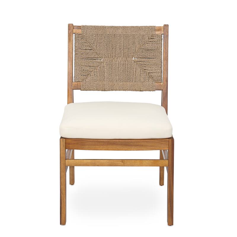 Christopher Knight Home - Mindy Outdoor Acacia Wood & Handwoven Wicker Dining Chairs with Cushions (Set of 2)