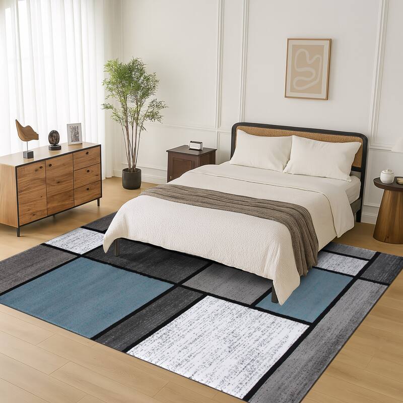 World Rug Gallery Contemporary Modern Boxed Color Block Area Rug