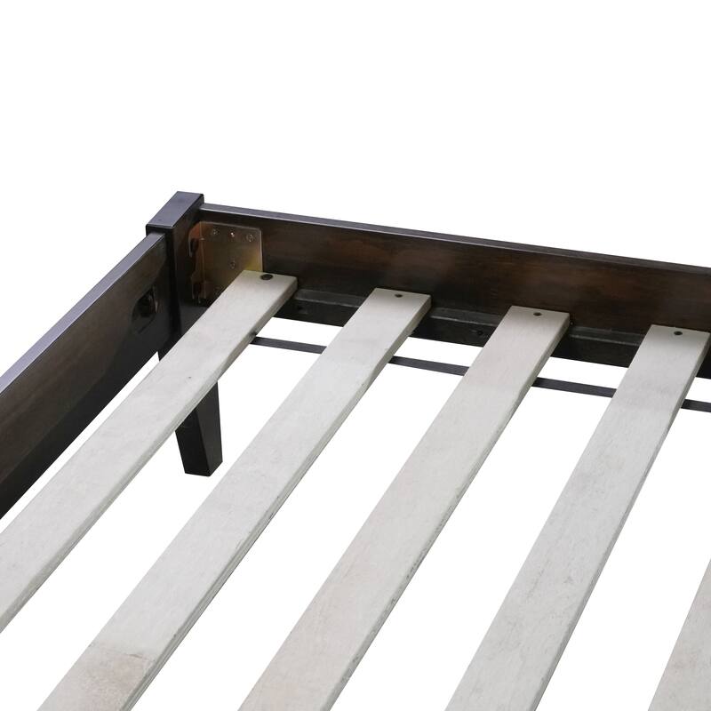 Wood Queen Size Rubber Wooden, Solid Wooden Bed with Rattan Headboard, Enhanced by Support Feet