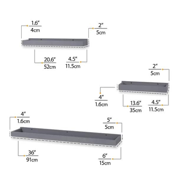 Wallniture Philly Floating Shelves for Nursery Decor, Grey Bookshelf (Set of 3) - Gray