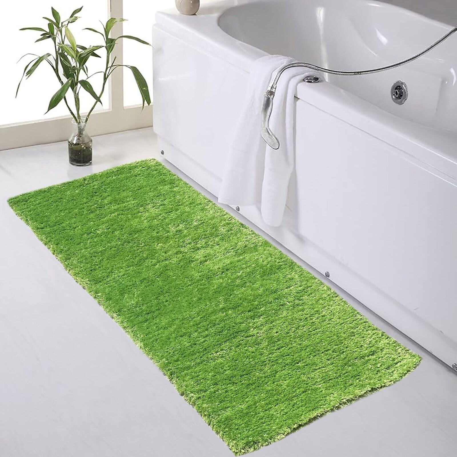 Green 2x5 Feet Long Soft Absorbent Bathroom Bath Mat Shimmer Shag