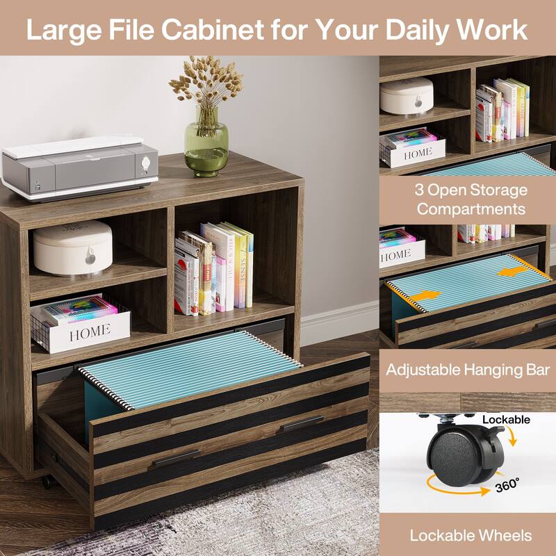 62.2" Executive Desk with Mobile File Cabinet, L-Shaped Office Desk