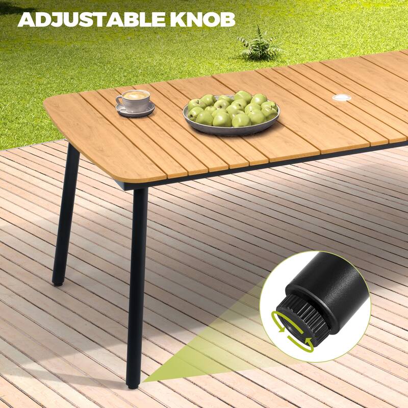 Outdoor Patio Dining Table Rectangular Aluminum with Durable Adjustable Reclining Folding Chair