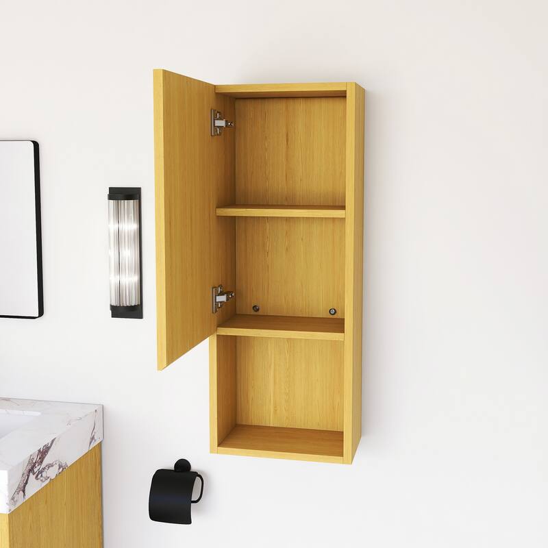 Wall Mounted Bathroom Cabinet with Door and Shelves in Oak