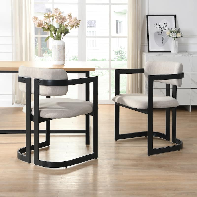 Upholstered Dining Chairs Set of 2, Fabric Armchairs - 265 LBS Weight Capacity Black