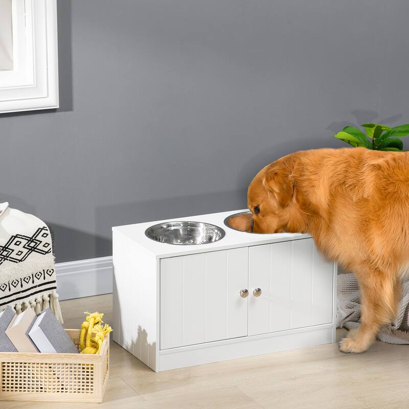 PawHut Large Elevated Dog Bowls with Storage Cabinet Containing Large 44L Capacity, Raised Dog Bowl Stand