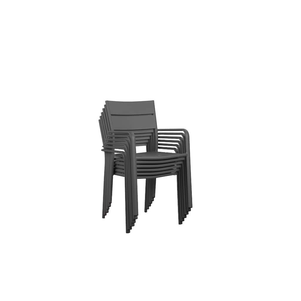 Meta 22 Inch 6 Piece Dining Chair Set, Gray Aluminum Frame, Stackable