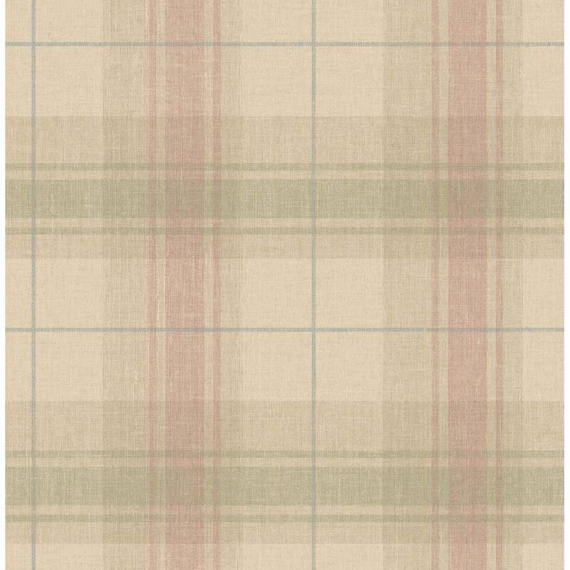 Seabrook Designs Delphia Plaid Unpasted Wallpaper - 20.5 in. W x 33 ft. L - Beige & Sangria