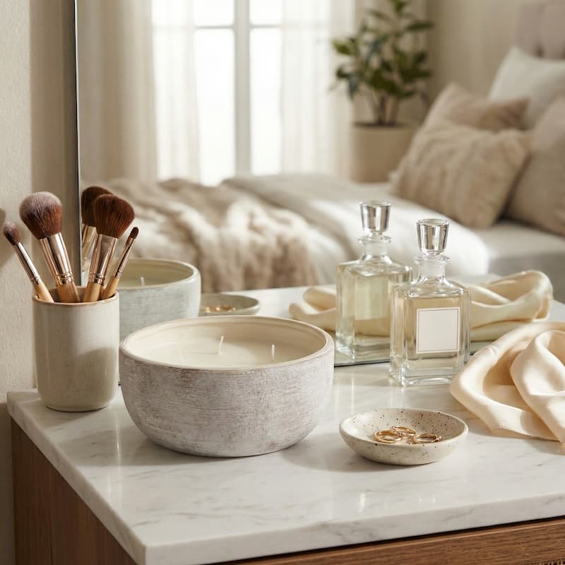 Decorative Textured Ceramic Magnolia and Lily Scented Candle - 7.5"