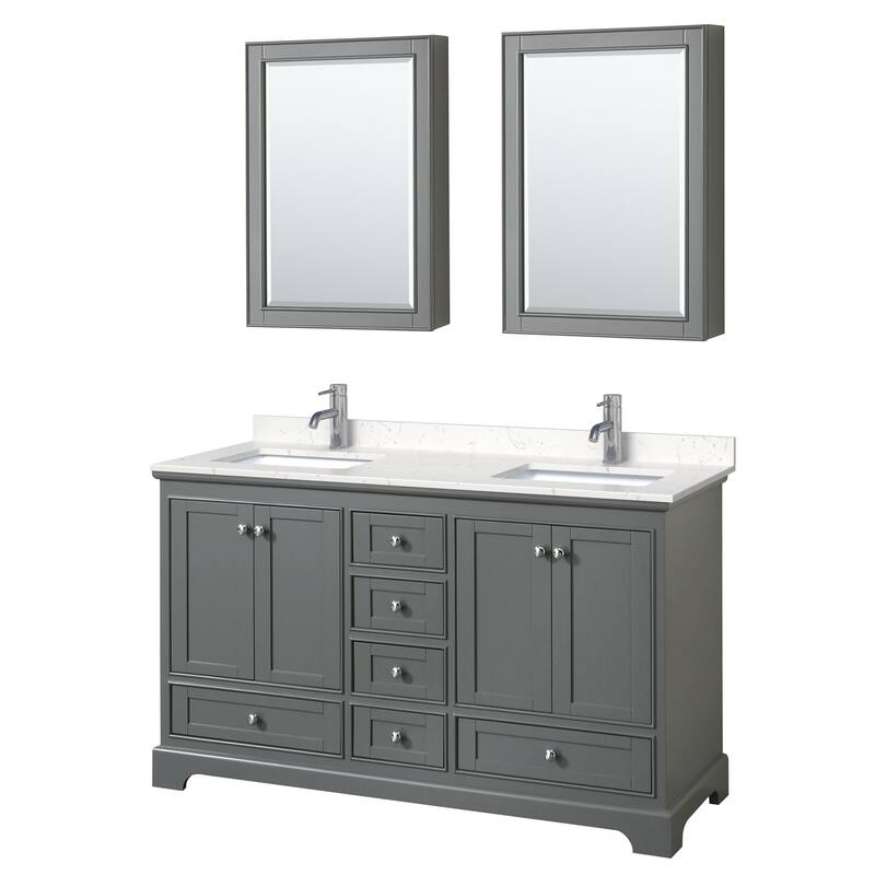 Wyndham Collection Deborah 60" Free Standing Double Basin Vanity Set - Dark Gray / Carrara Cultured Marble Top / Polished