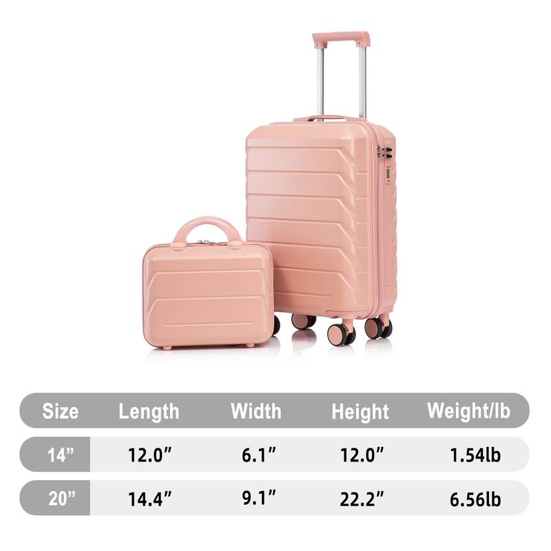 14"/20" ABS Spinner Wheel Luggage w/Combination Lock & Cosmetic Case