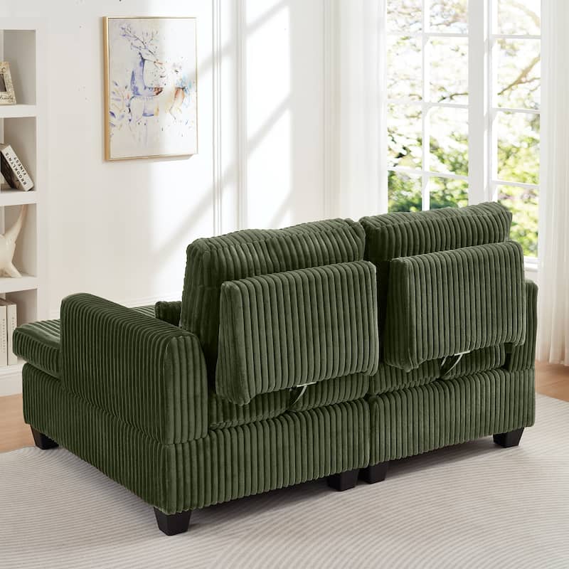 Modern Modular 2-Seater Sofa, Corduroy Sofa with Adjustable Backrest, Square Handrail, for Living Room, Bedroom, Green