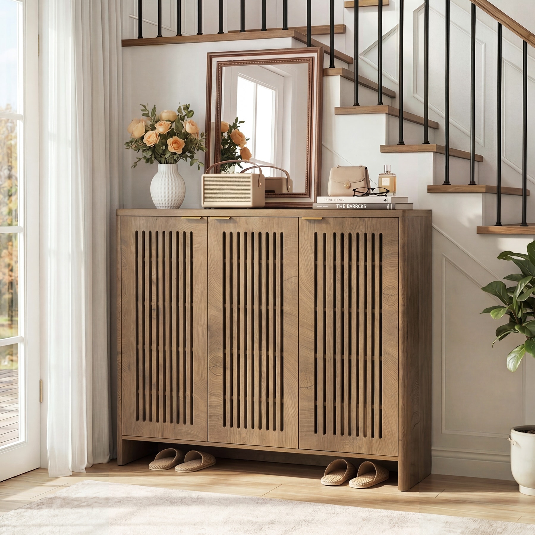 5-Tier Shoe Cabinet with 3 Doors, 30 Pairs Shoe Storage Cabinet