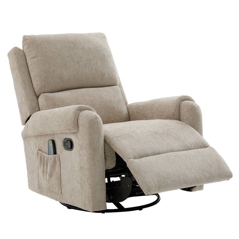 Roomfitters Manual Massage Recliner Chair with Swivel Rocker Base, Chenille Nursery Glider