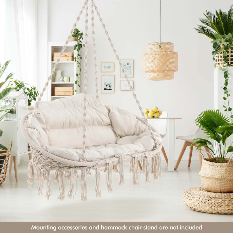 Costway Swing Chair Hand-Woven Rope Hanging Chair with Thick Cushion & - See Details
