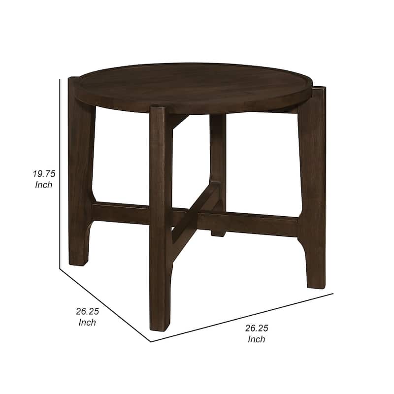 26.25 in. Brown Round Wood End Table, Sturdy Build End Side Table for Living Rooms