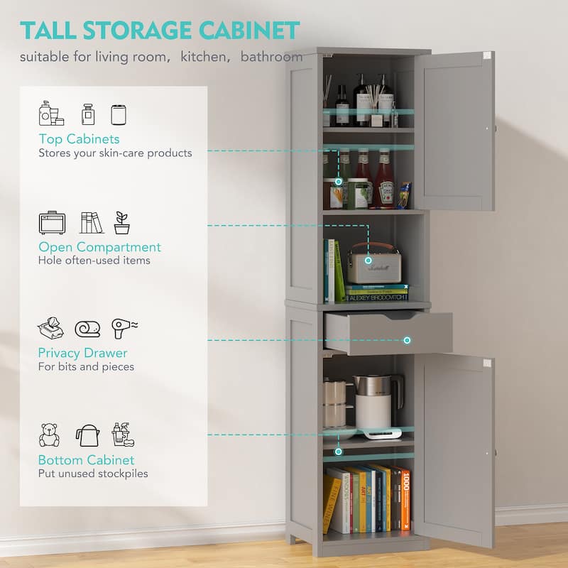 Futzca Tall Bathroom Storage Cabine, 64”H Freestanding Narrow Storage Pantry Cabinet
