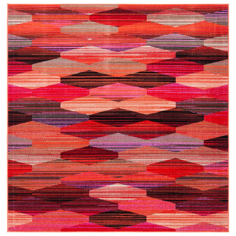 SAFAVIEH Montage Sunija Indoor/ Outdoor Waterproof Patio Backyard Rug - 6'7" Square - Red/Fuchsia
