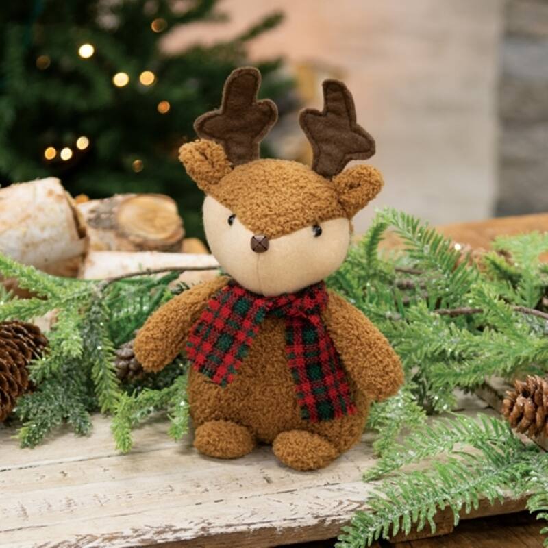 Cozy Christmas Stuffed Reindeer Sitter Plush Winter Decor - 4" x 2.50" x 8"