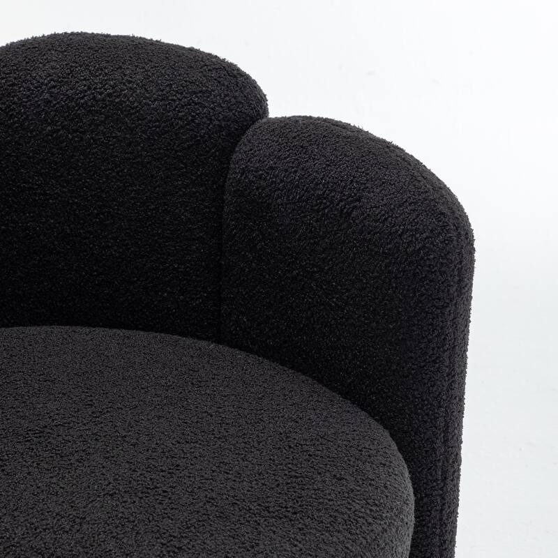 SEYNAR Modern Glam Teddy Fabric Upholstered Round Accent Chair with Flower Shaped Back Design