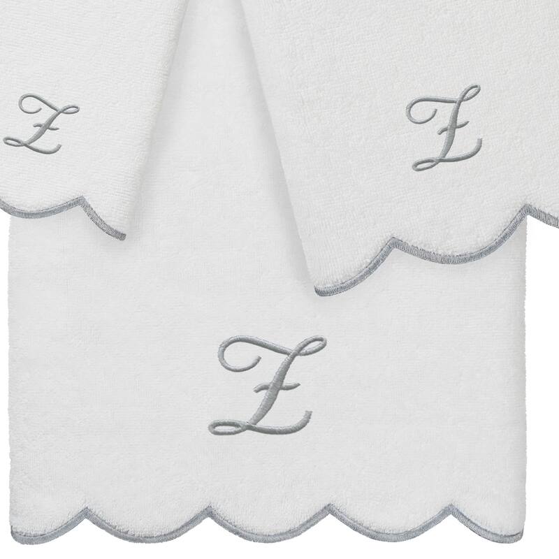 Authentic Hotel and Spa 100% Turkish Cotton Grey ADORNIA Scallop Personalized 3 Piece Towel Set - 3 Piece Set