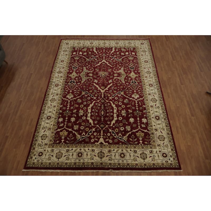 Hand Knotted Oriental 100% Wool Carpet Traditional All-Over Red Peshawar Area Rug - 14' 7'' X 9' 11''