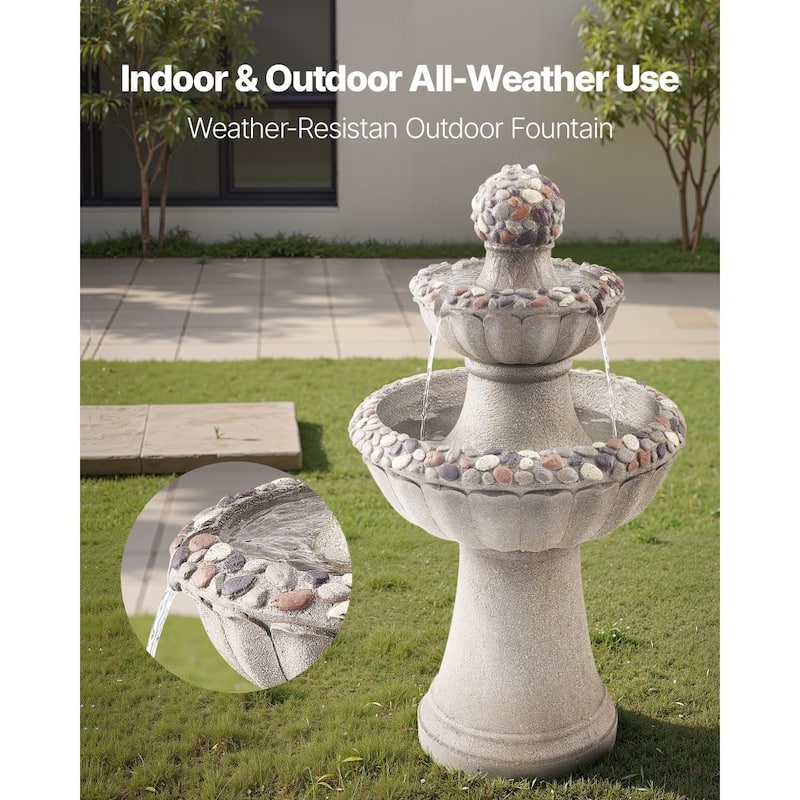 Rock Grey Resin Garden Water Fountain with Splash-Proof Design for Yard Decor - 18.90 x 18.90 x 36.50 in