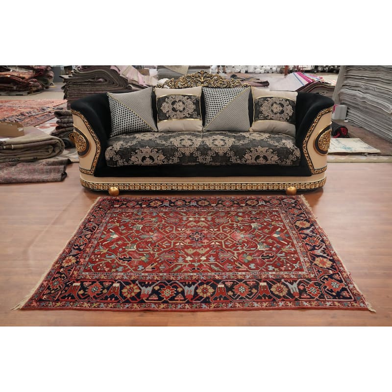 Hand Knotted Oriental 100% Wool Carpet Traditional Geometric Oranges & Rust Heriz (serapi) Area Rug - 6' 3'' X 5' 0''