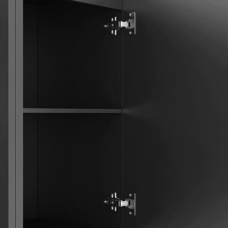 Anmytek Black Fluted Modern Buffet Cabinet Large Storage Sideboard with Adjustable Shelves Accent Console Table