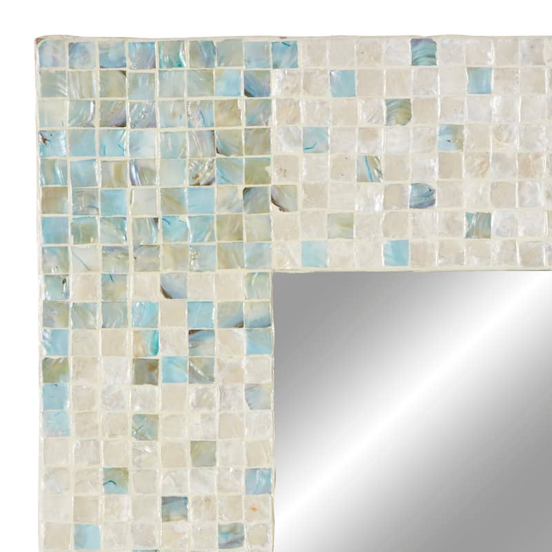 Mother of Pearl Shell Handmade Mosaic Wall Mirror with Blue Corners - Cream - Roche River Decor