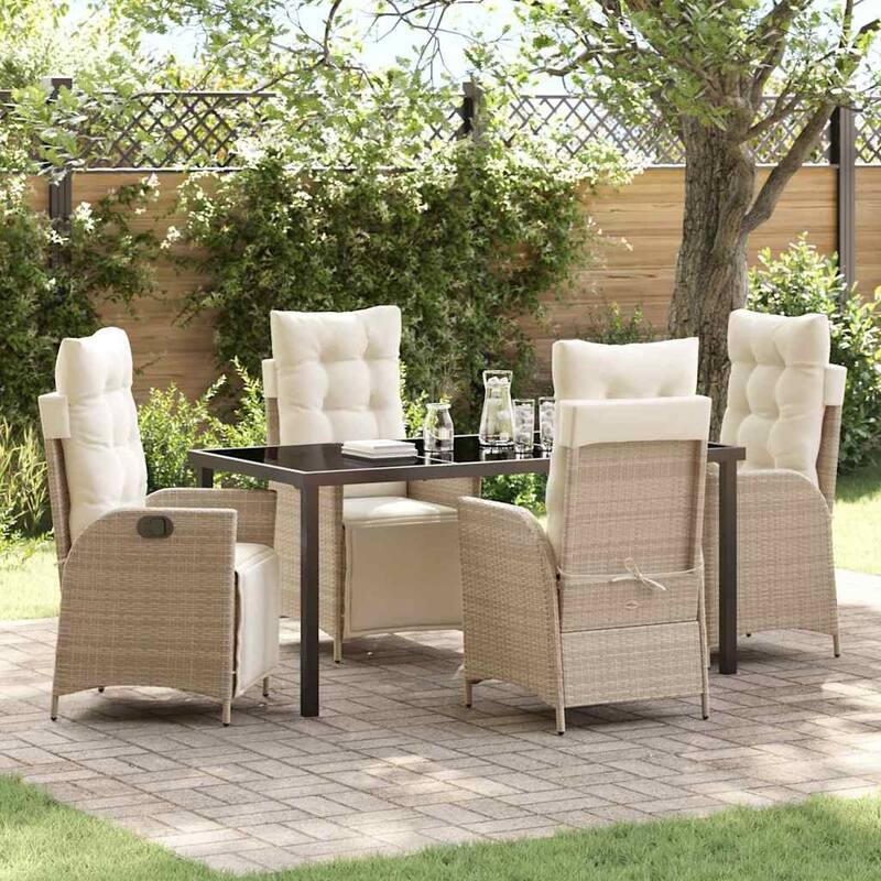vidaXL Garden Dining Set with Cushion Poly Rattan - Beige-21.46x24.02x43.31"