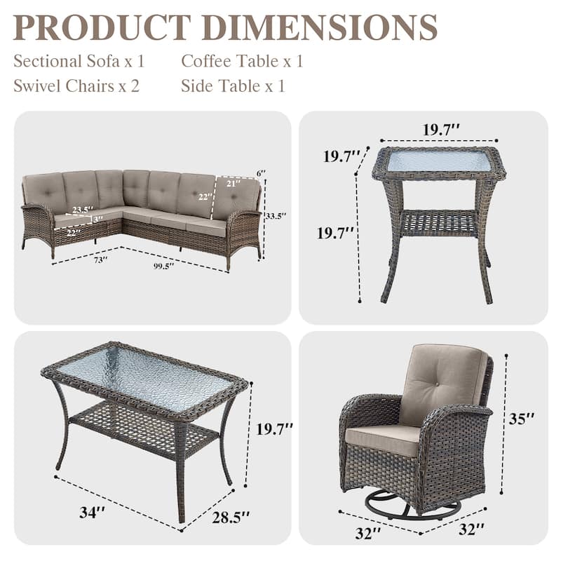 Outdoor Sectional Sofa with Swivel Chair Table Set