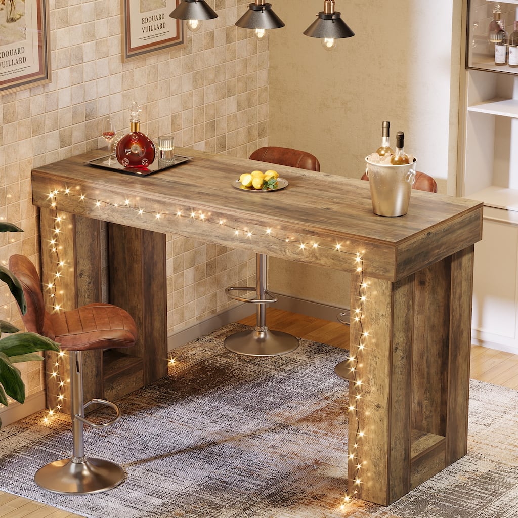 63" Long Bar Table, Wooden Counter Height Table with Sturdy Legs - N/A