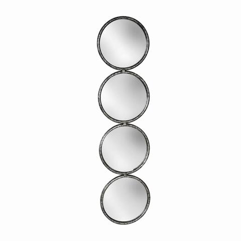 48 Inch 4 Stacked Round Mirrored Wall Decor, Antique Silver