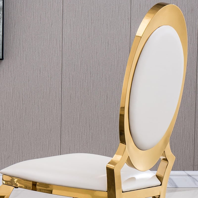 Set of 2 Leatherette Dining Chair with Oval Backrest and Steel Legs