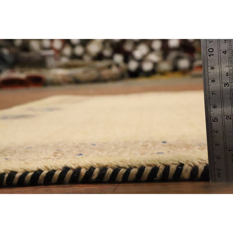 Hand Knotted Oriental 100% Wool Carpet Modern Bordered Beige & Ivories Gabbeh Area Rug - 6' 0'' X 4' 1''