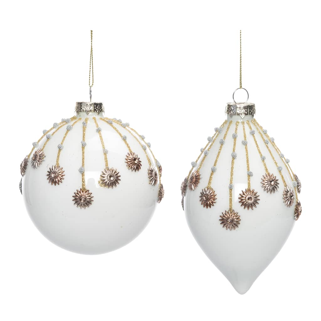 Transpac Glass Ornament w/Starburst Drip Set of 2 Christmas Home Decorations