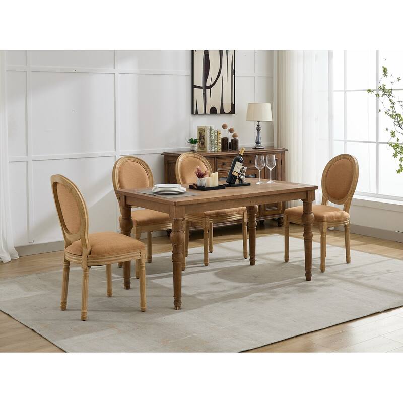 Kitchen Linen Dining Chair Set of 2, Wooden Frame Chair w/ Oval Backrest