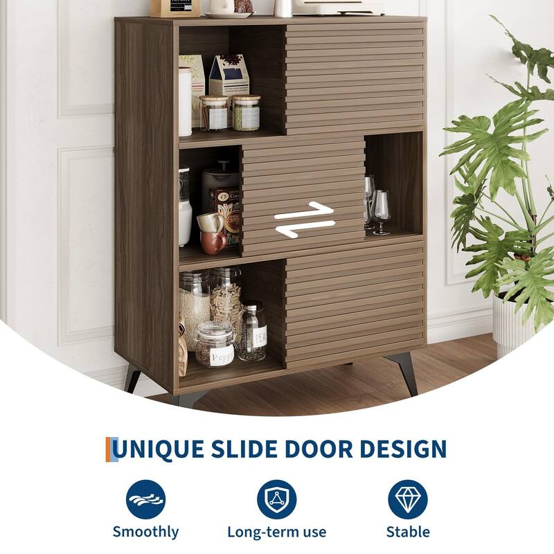 Render 3-Tier Display Cabinet - Walnut Storage Stand for Retail, Living Room & Entryway