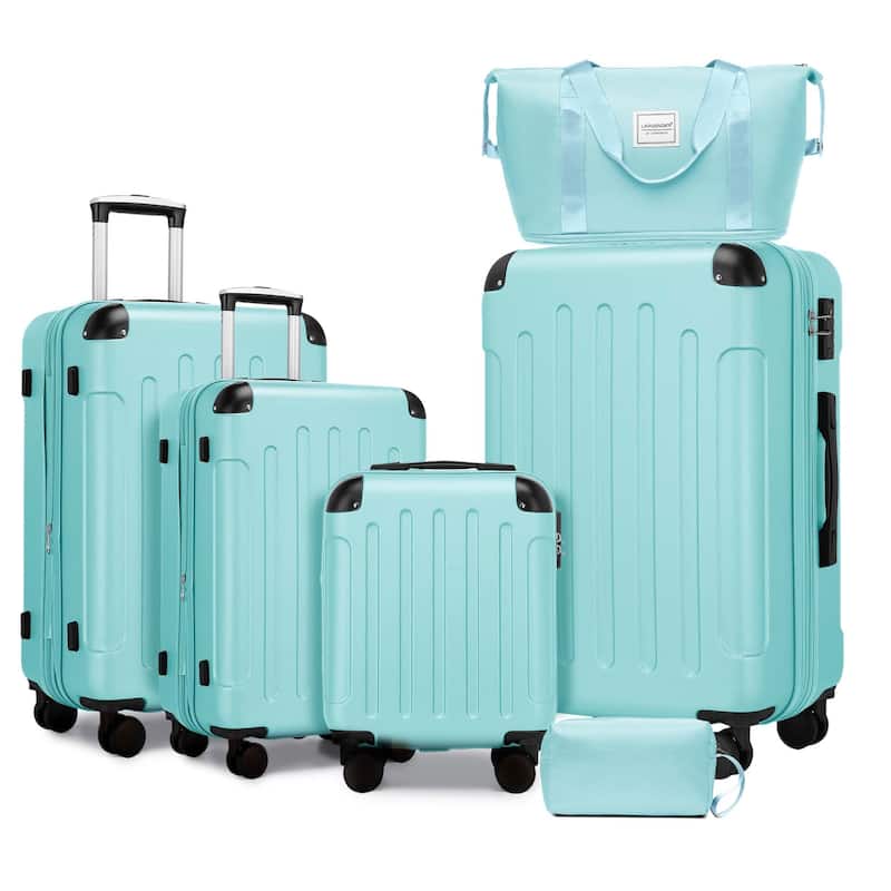 Luggage Sets 6 Piece with Duffel Bags, Hardside Expandable Suitcases with Spinner Wheels TSA Lock - Sky Blue