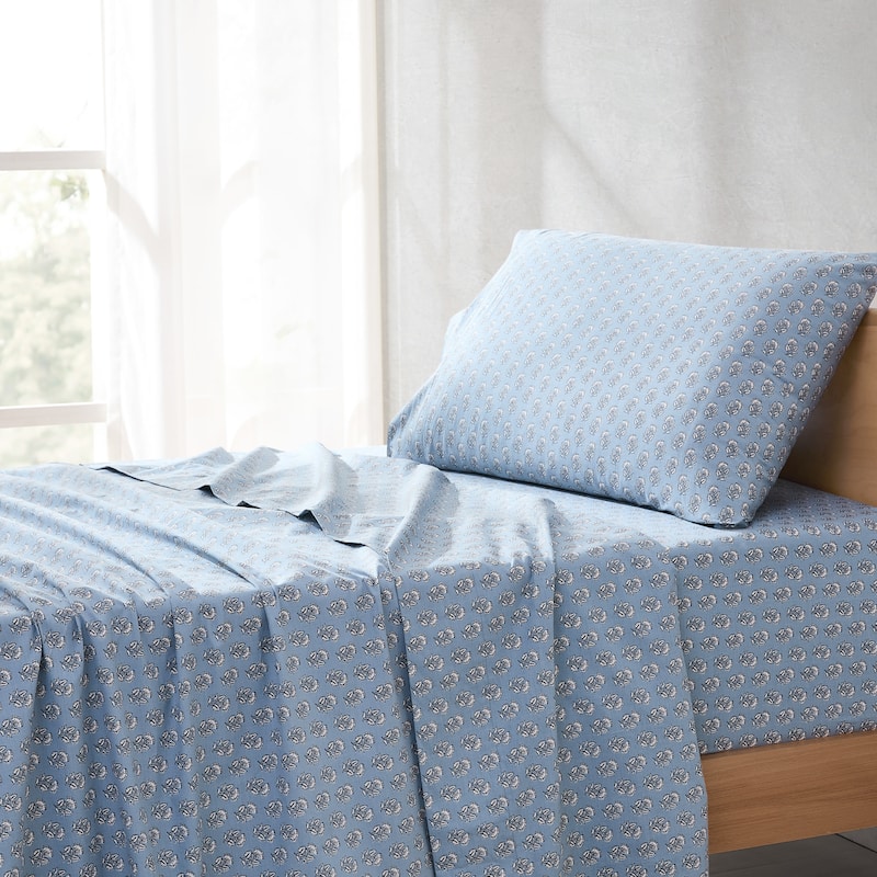 Lush Decor Freesia Blue Cotton Sheet Set