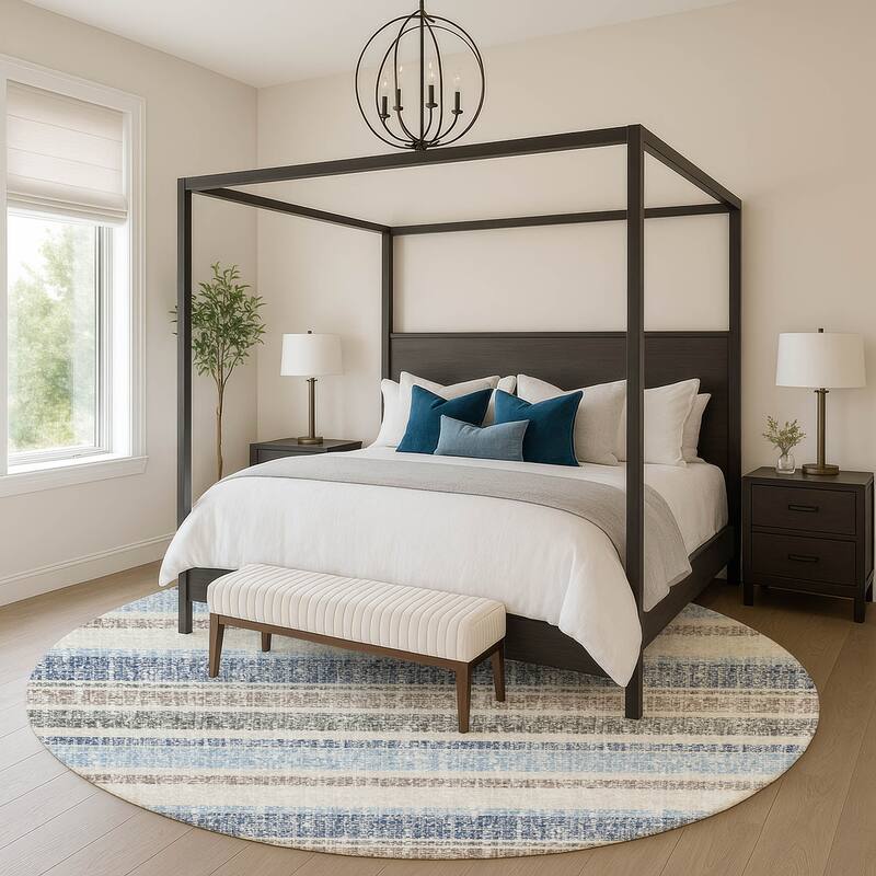 Premium Washable Super Soft Vintage Stripe Mayfield Rug - Navy - 8' x 8'