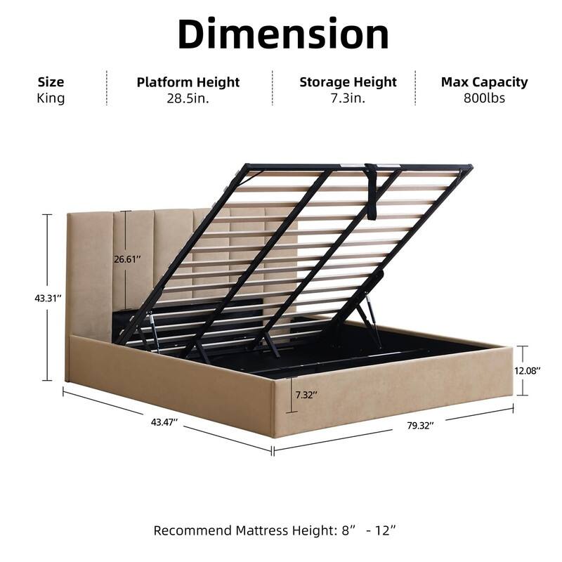 Full Size Lift-Up Storage Bed, White