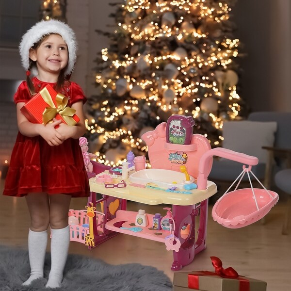 Kids Care Set With Dolls With Light Music Pink Toys Playset