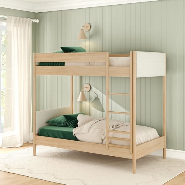 slide 2 of 13, Max and Lily Harbor Twin over Twin Bunk Bed with Upholstered Headboard Blonde
