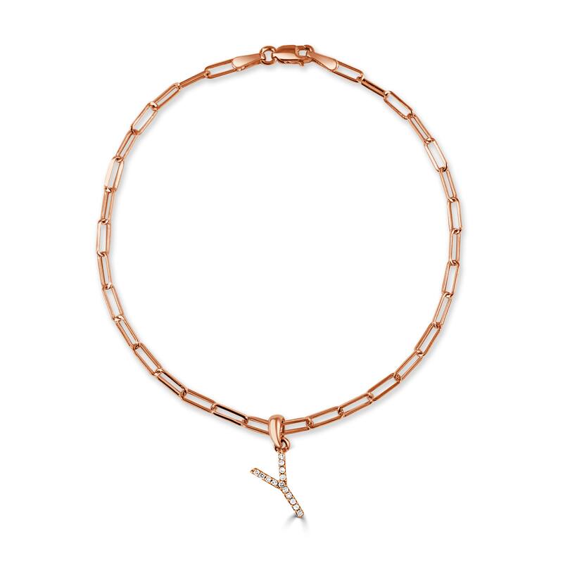 Joelle Collection Diamond Initial Letter A-Z Bracelet Paperclip 14K Gold 7" Chain 1/10 TDW Bracelet - Y - Rose