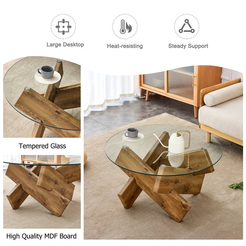 Circular glass coffee table