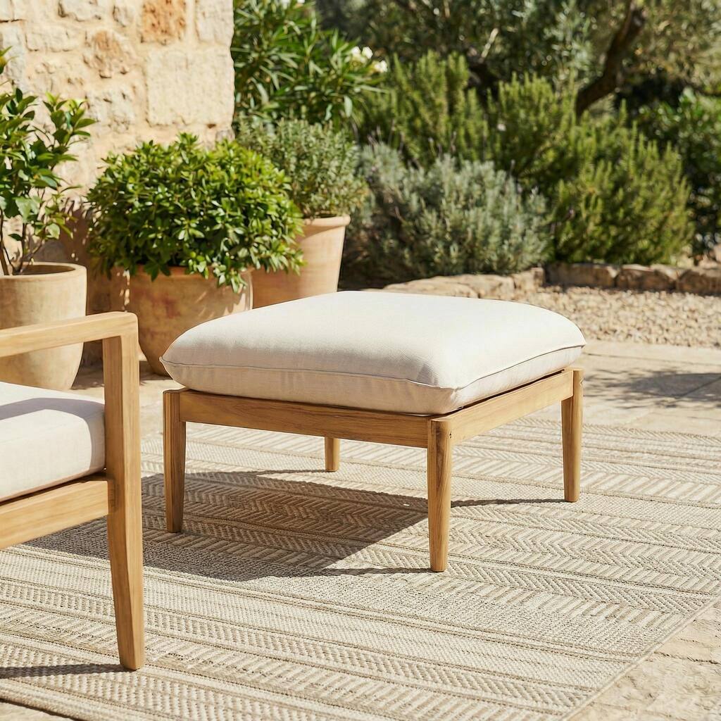 Christopher Knight Home - Terassi Outdoor 27.55" Acacia Wood Ottoman with Wide Padded Cushion for Relaxation