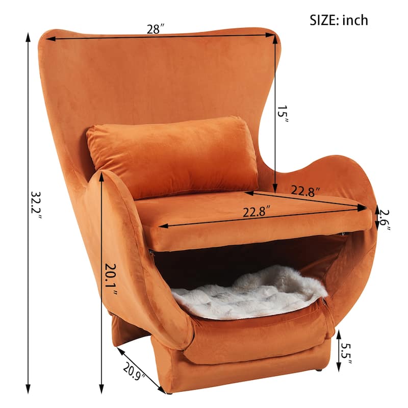 Furniture Style 2 in 1 Pet Friendly Modern Velvet Lounge Chair, Upholstered Back Accent Chair